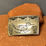 Ruben Saufkie Hopi Silver Overlay Belt Buckle with Roadrunner Design and Cloud Cutouts - vintage Native American  (SS43)