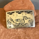 Ruben Saufkie Hopi Silver Overlay Belt Buckle with Roadrunner Design and Cloud Cutouts - vintage Native American  (SS43)
