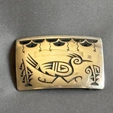 Ruben Saufkie Hopi Silver Overlay Belt Buckle with Roadrunner Design and Cloud Cutouts - vintage Native American  (SS43)