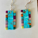 Native American Mosaic Dangle Earrings. Mary Tafoya, Kewa (Santo Domingo) Pueblo (4/20)