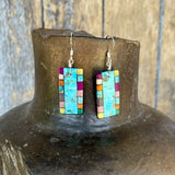 Native American Mosaic Dangle Earrings. Mary Tafoya, Kewa (Santo Domingo) Pueblo (4/20)