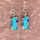 Native American Mosaic Dangle Earrings. Mary Tafoya, Kewa (Santo Domingo) Pueblo (4/20)