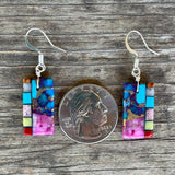 Native American Mosaic Dangle Earrings. Mary Tafoya, Kewa (Santo Domingo) Pueblo (4/17)