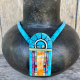 Mary Louise Tafoya, Kewa (Santo Domingo) Pueblo Multi-Stone Mosaic Pendant on Turquoise Rolled Bead Necklace (4/12)