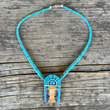 Mary Louise Tafoya, Kewa (Santo Domingo) Pueblo Multi-Stone Mosaic Pendant on Turquoise Rolled Bead Necklace (4/12)