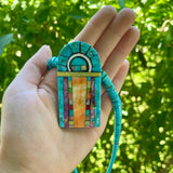 Mary Louise Tafoya, Kewa (Santo Domingo) Pueblo Multi-Stone Mosaic Pendant on Turquoise Rolled Bead Necklace (4/12)