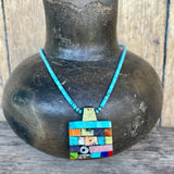 Mary Louise Tafoya, Kewa (Santo Domingo) Pueblo Multi-Stone Mosaic Pendant on Turquoise Rolled Bead Necklace (4/13)