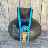 Mary Louise Tafoya, Kewa (Santo Domingo) Pueblo Multi-Stone Mosaic Pendant on Turquoise Rolled Bead Necklace (4/12)