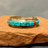 Larry Begay, Navajo Multi-Stone Cobblestone Inlay Sterling Silver Cuff, authentic Native American (SS8)