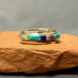 Larry Begay, Navajo Multi-Stone Cobblestone Inlay Sterling Silver Cuff, authentic Native American (SS8)