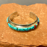 Larry Begay, Navajo Multi-Stone Cobblestone Inlay Sterling Silver Cuff, authentic Native American (SS8)