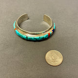 Larry Begay, Navajo Multi-Stone Cobblestone Inlay Sterling Silver Cuff, authentic Native American (SS8)