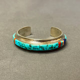 Larry Begay, Navajo Multi-Stone Cobblestone Inlay Sterling Silver Cuff, authentic Native American (SS8)