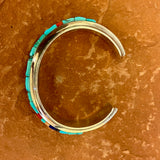Larry Begay, Navajo Multi-Stone Cobblestone Inlay Sterling Silver Cuff, authentic Native American (SS8)