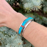 Larry Begay, Navajo Multi-Stone Cobblestone Inlay Sterling Silver Cuff, authentic Native American (SS8)
