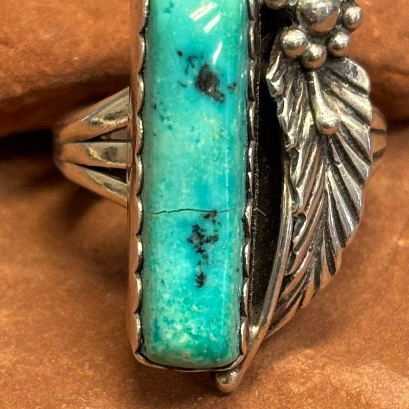 Royce "Eagle Boy" Kohlmeyer, Jemez Pueblo Sterling Silver and Turquoise Ring, vintage Native American-size 7   (5/132)