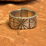 Royce "Eagle Boy" Kohlmeyer, Jemez Pueblo Sterling Silver and Turquoise Wide Band Ring, vintage Native American-size 8.5   (5/153)