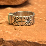 Royce "Eagle Boy" Kohlmeyer, Jemez Pueblo Sterling Silver and Turquoise Wide Band Ring, vintage Native American-size 8.5   (5/153)
