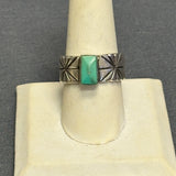 Royce "Eagle Boy" Kohlmeyer, Jemez Pueblo Sterling Silver and Turquoise Wide Band Ring, vintage Native American-size 8.5   (5/153)
