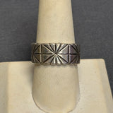 Royce "Eagle Boy" Kohlmeyer, Jemez Pueblo Sterling Silver and Turquoise Wide Band Ring, vintage Native American-size 8.5   (5/153)