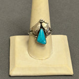 Royce "Eagle Boy" Kohlmeyer, Jemez Pueblo Sterling Silver and Turquoise Leaf Design Ring, vintage Native American-size 8.5   (5/155)