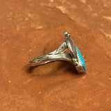 Royce "Eagle Boy" Kohlmeyer, Jemez Pueblo Sterling Silver and Turquoise Leaf Design Ring, vintage Native American-size 8.5   (5/155)