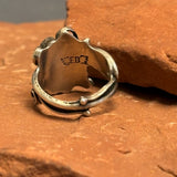 Royce "Eagle Boy" Kohlmeyer, Jemez Pueblo Sterling Silver and Green Turquoise Ring, vintage Native American-size 7.5   (5/158)