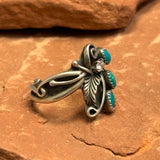 Royce "Eagle Boy" Kohlmeyer, Jemez Pueblo Sterling Silver and Green Turquoise Ring, vintage Native American-size 7.5   (5/158)