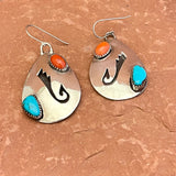 Authentic Vintage Navajo Overlay Dangle Earrings with Turquoise and Coral 1/502)