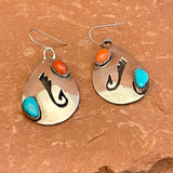 Authentic Vintage Navajo Overlay Dangle Earrings with Turquoise and Coral 1/502)