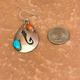 Authentic Vintage Navajo Overlay Dangle Earrings with Turquoise and Coral 1/502)