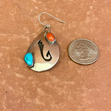 Authentic Vintage Navajo Overlay Dangle Earrings with Turquoise and Coral 1/502)