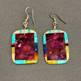 Santo Domingo Multi-Stone Mosaic Dangle Earrings, Authentic Native American    (5/261)