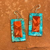 Santo Domingo Turquoise and Spiny Oyster Shell Mosaic Dangle Earrings, Authentic Native American    (5/262)