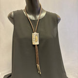 Authentic Hopi Sterling Silver and 14k Gold Overlay Bolo Tie with Kachina Design - Milson Taylor? (SS137)