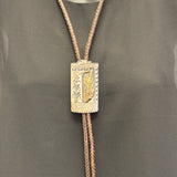 Authentic Hopi Sterling Silver and 14k Gold Overlay Bolo Tie with Kachina Design - Milson Taylor? (SS137)