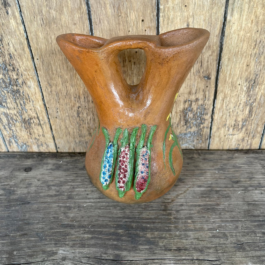 Authentic Native American clay Navajo wedding vase with corn stalks and ears of corn - artists Silas and Bertha Claw (AR13)