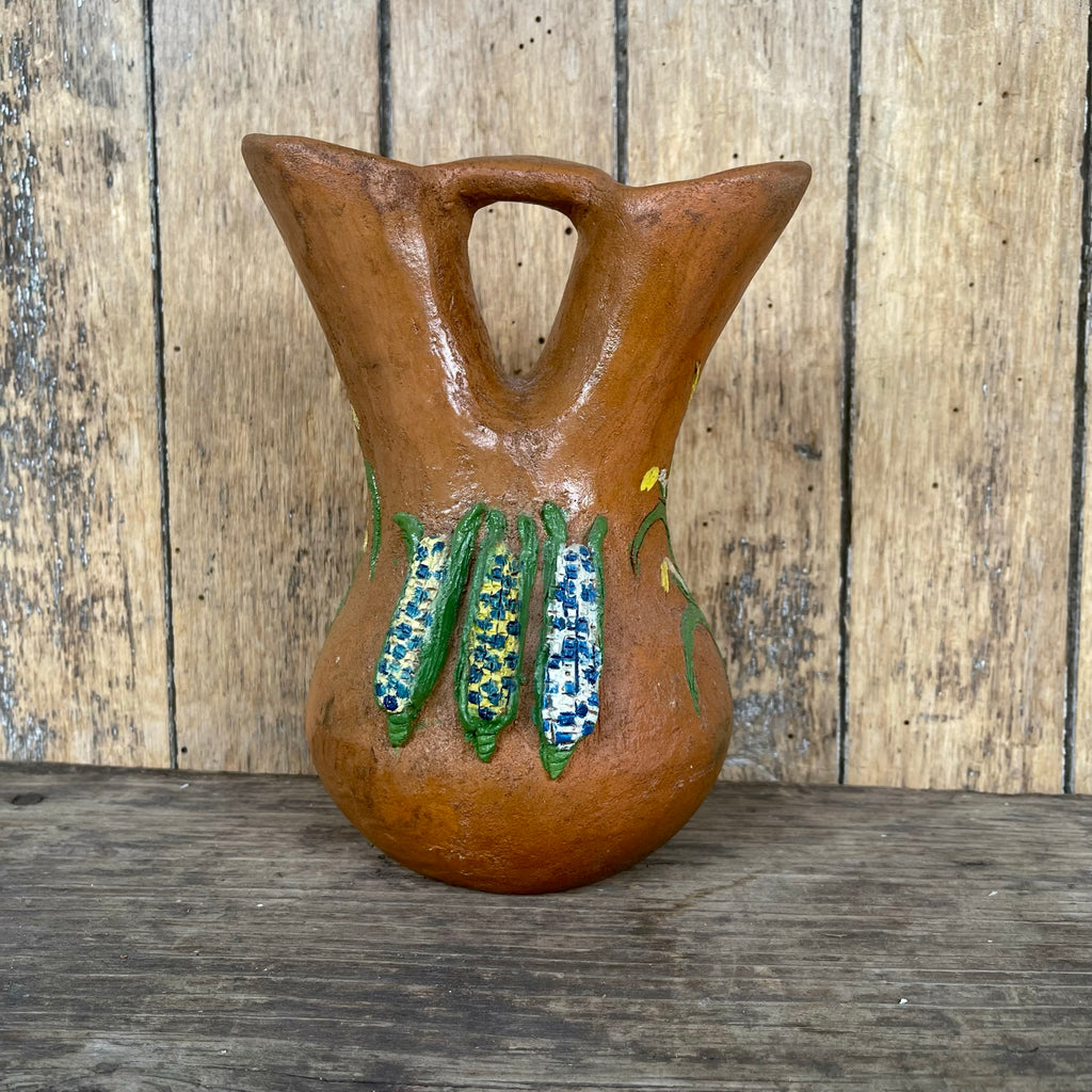 Authentic Native American clay Navajo wedding vase with corn stalks and ears of corn - artists Silas and Bertha Claw (AR13)