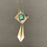 Royce "Eagle Boy" Kohlmeyer, Jemez Pueblo Sterling Silver and Turquoise Pendant Necklace with Dangles, vintage Native American (5/161)