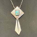 Royce "Eagle Boy" Kohlmeyer, Jemez Pueblo Sterling Silver and Turquoise Pendant Necklace with Dangles, vintage Native American (5/161)