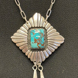 Royce "Eagle Boy" Kohlmeyer, Jemez Pueblo Sterling Silver and Turquoise Pendant Necklace with Dangles, vintage Native American (5/161)