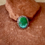 Vintage Navajo Ring with Green Turquoise and Scalloped Sterling Silver Design - size 8.5 (ML47)