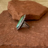 Vintage Navajo Ring with Green Turquoise and Scalloped Sterling Silver Design - size 8.5 (ML47)