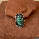 Authentic Navajo Turquoise and Silver Scrollwork Ring, size 6.5  (KD239)