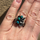 Royce "Eagle Boy" Kohlmeyer, Jemez Pueblo Sterling Silver and Green Turquoise Ring, vintage Native American-size 7.5   (5/158)