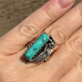 Royce "Eagle Boy" Kohlmeyer, Jemez Pueblo Sterling Silver and Turquoise Ring, vintage Native American-size 7   (5/132)