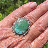 Vintage Navajo Ring with Green Turquoise and Scalloped Sterling Silver Design - size 8.5 (ML47)