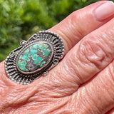 Authentic Navajo Turquoise and Silver Scrollwork Ring, size 6.5  (KD239)