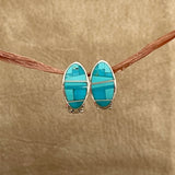 Supersmith Sterling Silver and Sleeping Beauty Turquoise Inlay "Huggie" Hoop Earrings  (2/247)