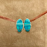 Supersmith Sterling Silver and Sleeping Beauty Turquoise Inlay "Huggie" Hoop Earrings  (2/247)